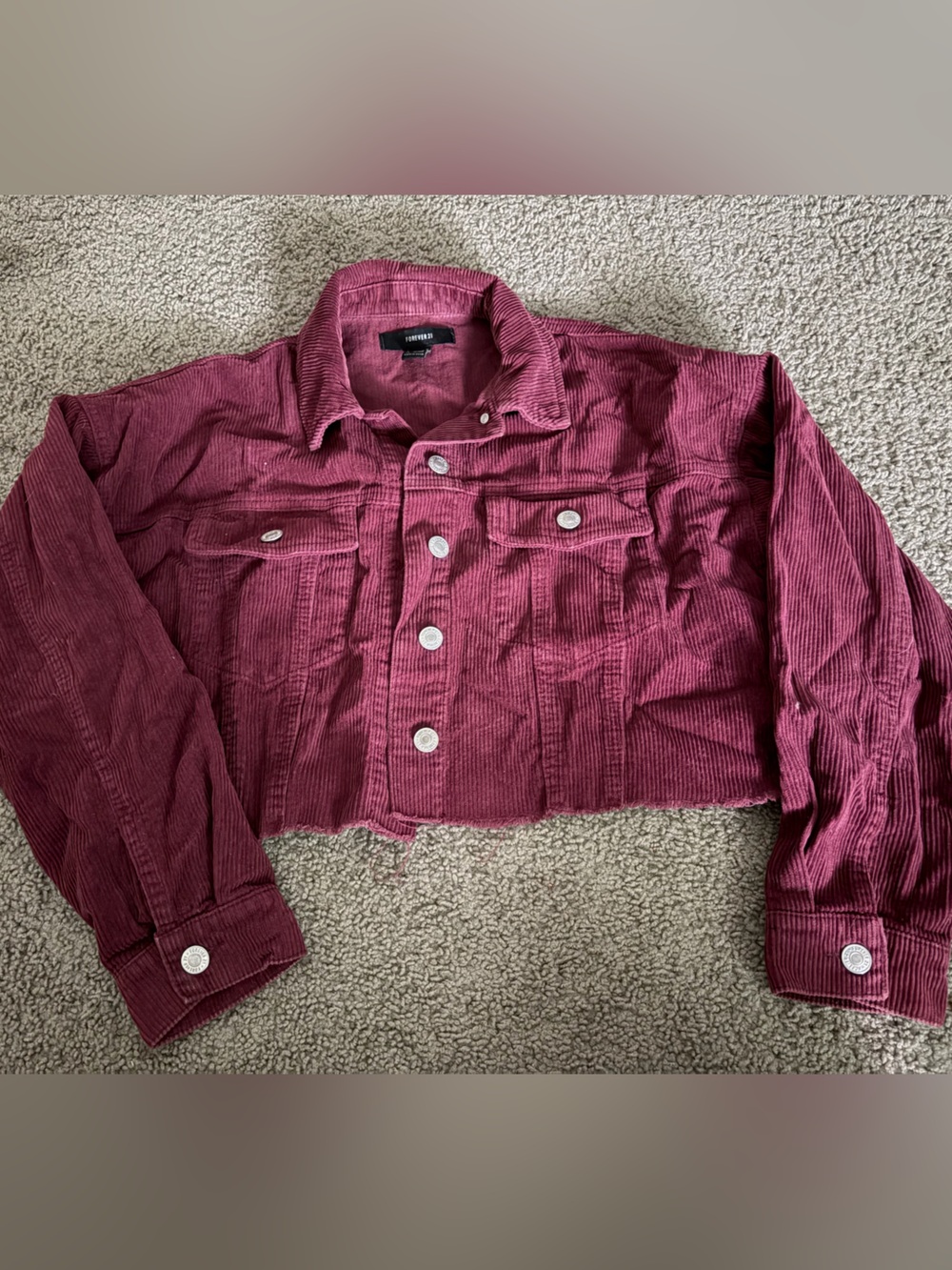 Forever 21 Burgundy Corduroy Cropped Jacket